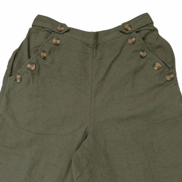 American Eagle Crop Wide Leg Pants Womens Small Green Pull-On Linen Blend - Picture 6 of 13